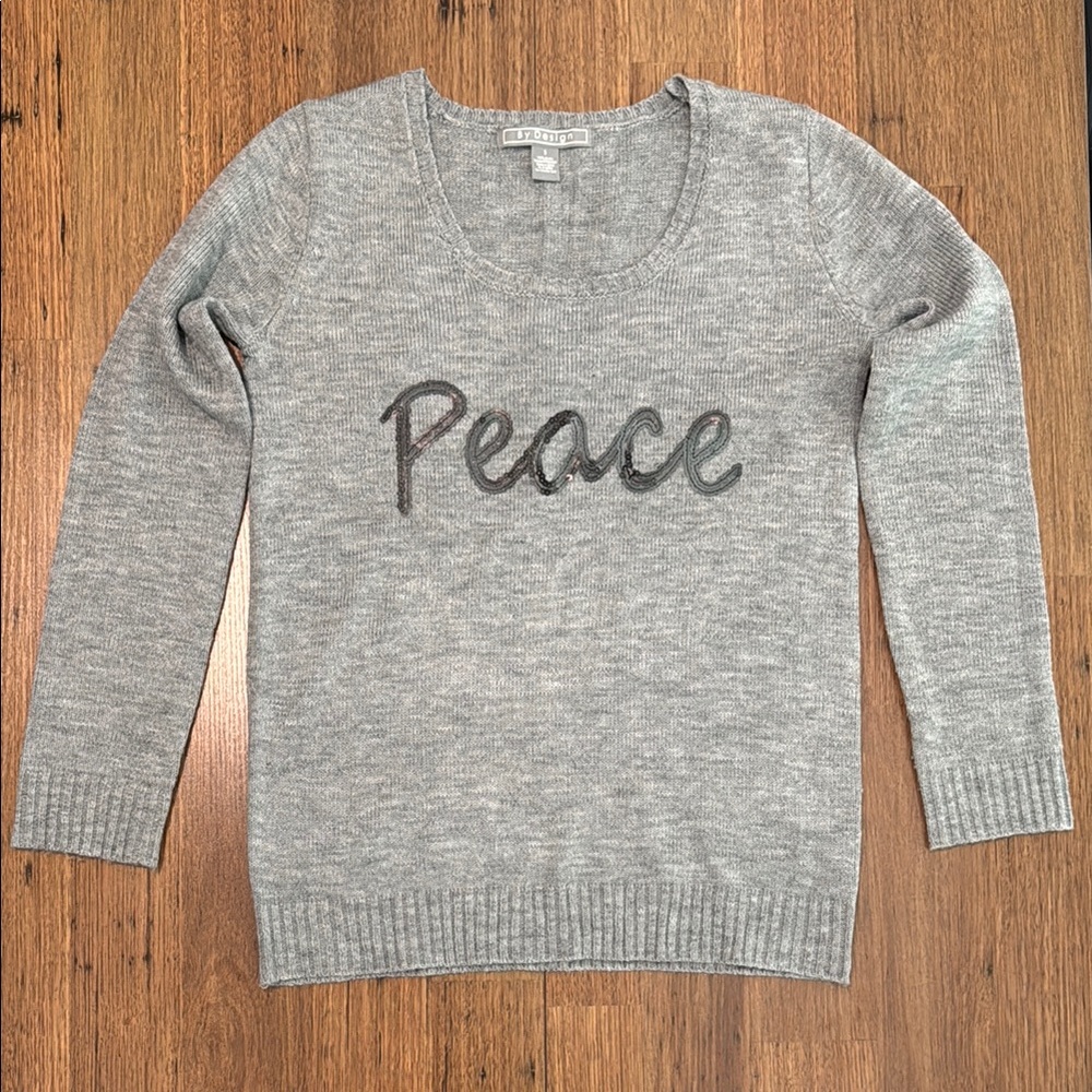 Heather Gray Crew Neck Sweater with Peace Design